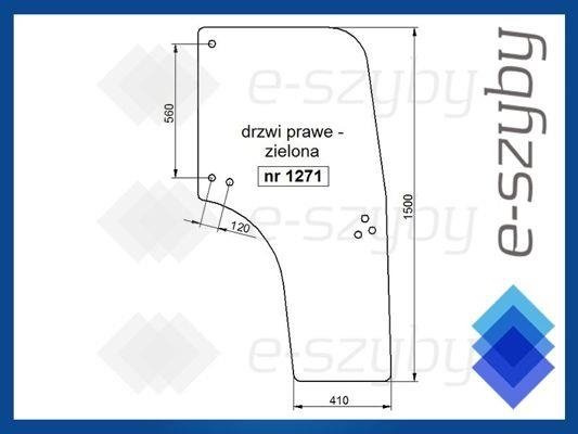 szyba STEYR Kompakt 360 370 375 485 495 4065 4075 4085 4095 - drzwi prawe (1271)
