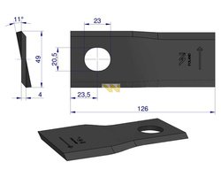 Nóż. nożyk kosiarka lewy 126x48x4mm otwór 20.5x23 56110900 Kverneland Taarup WARYŃSKI