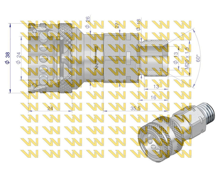 Szybkozłącze hydrauliczne gniazdo M20x1.5 gwint zewnętrzny EURO (ISO 7241-A) Waryński