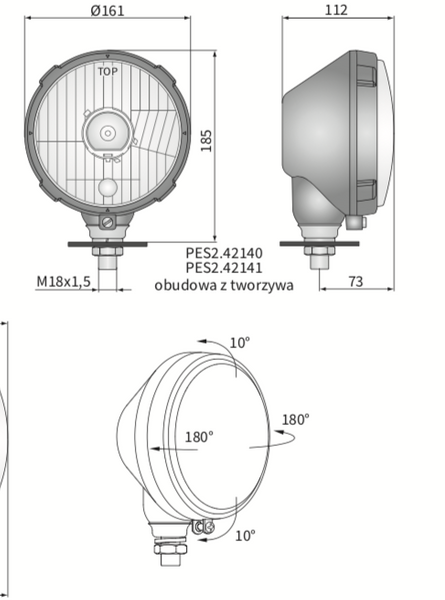 lampa przednia, reflekor główny w obudowie plastikowej stojący H4/R2 WESEM Ursus PES2.42141