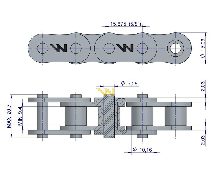 Łańcuch rolkowy 50SP (R1 5/8) 5m Waryński