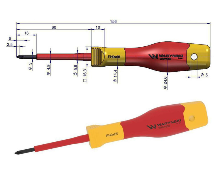 Wkrętak PH0 60 mm izolowany stal S2 Waryński