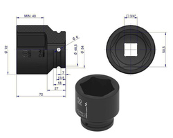 Nasadka udarowa sześciokątna 3/4" 50 mm Waryński