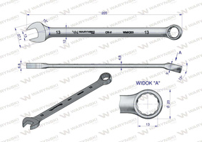 Klucz płaskooczkowy extra długi 13mm dł 205mm standard ASME B107.9M Waryński