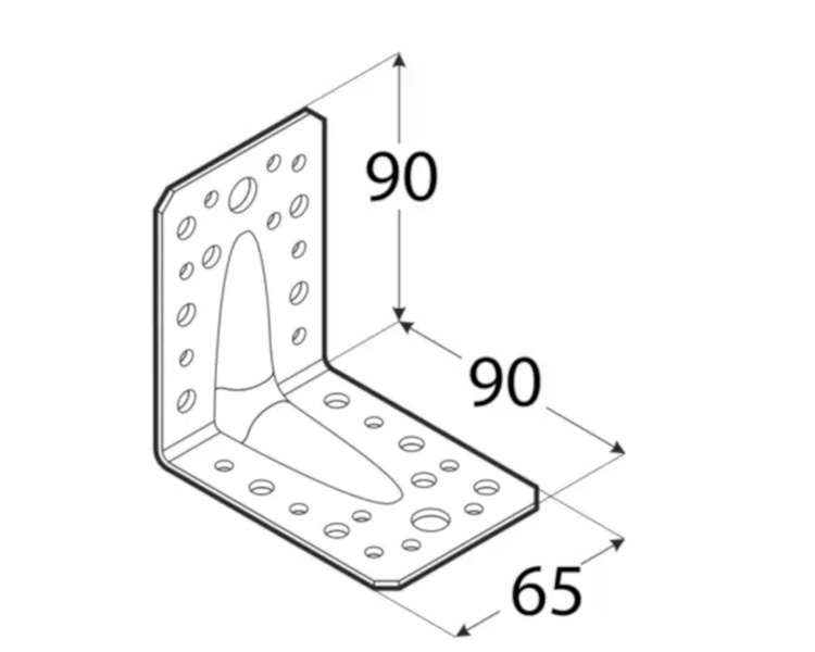 Kątownik łącznik z przetłoczeniem 90x90x65x2,0 dmx