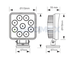 Lampa robocza 9 LED na magnes 27W 2200lm 12 24V