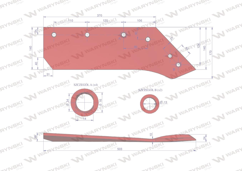 Eurolemiesz prawy 14'' Kverneland Pług 063014 WARYŃSKI