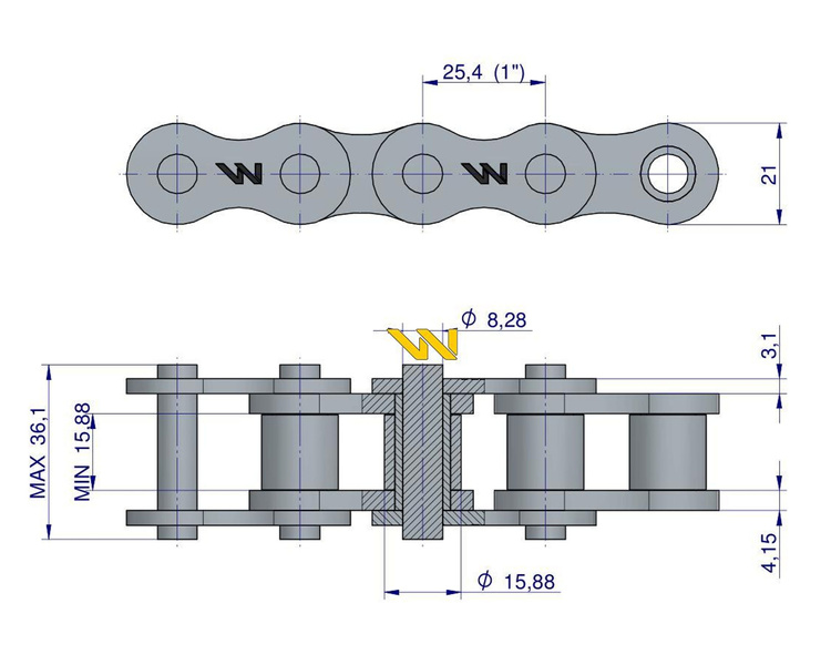 Łańcuch rolkowy 16B-1-106PZ (R1 1) adaptera Rozrzutnik Tandem Waryński