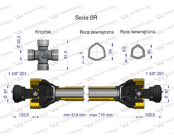 Wał przegubowo-teleskopowy 510-710mm 830Nm Z21 z dwóch stron CE 2020 seria 6R Waryński