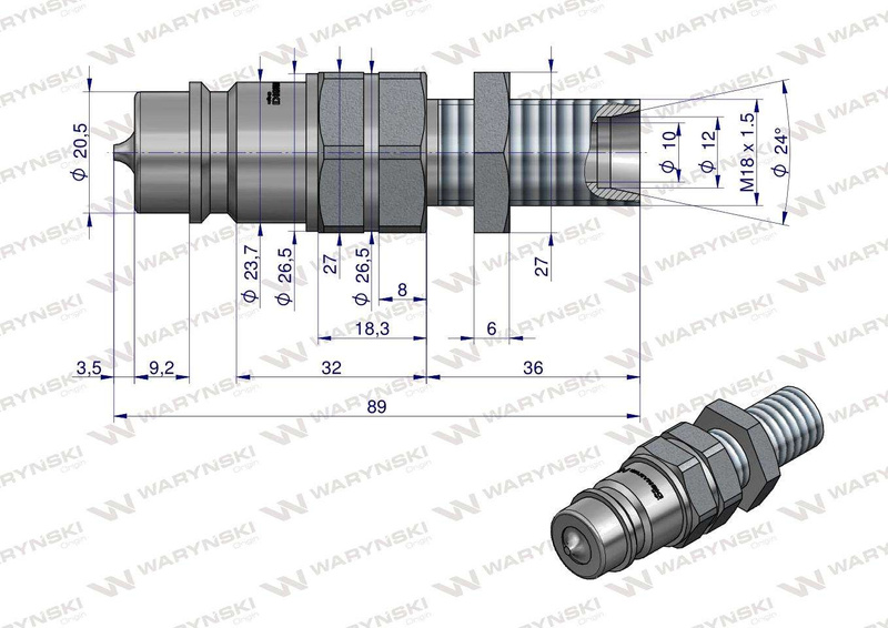 Szybkozłącze hydrauliczne wtyczka long M18x1.5 gwint zewnętrzny Waryński