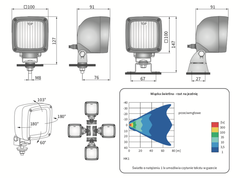 halogenowa lampa cofania H3 AMP Faston WESEM HK1.42302 100x100mm