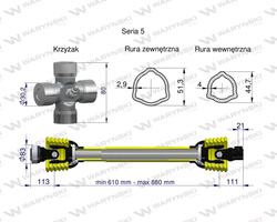 Wał przegubowo-teleskopowy 610-880mm 620Nm 60230 CE seria 5 WARYŃSKI