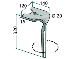 Ząb brony aktywnej prawy Kuhn 180RH-135-R 320mm