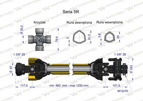 Wał przegubowo-teleskopowy 860-1250mm 620Nm sprzęgło cierne 1200Nm 60960 CE 2020 seria 5R Waryński