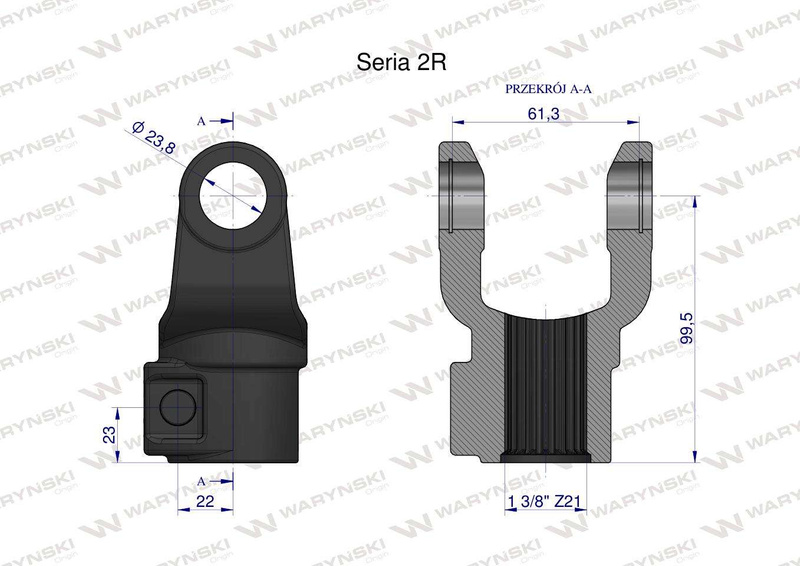 Widłak wału na trzpień 1 3/8 Z21 - 23.8X61.3  Seria 2R Waryński