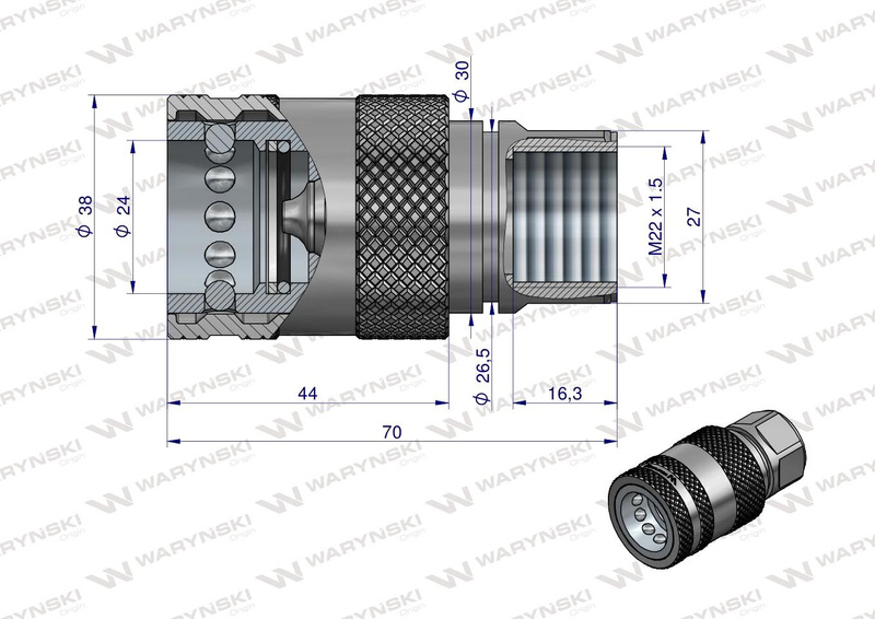 Szybkozłącze hydrauliczne EURO PUSH-PULL gniazdo M22x1.5