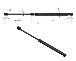 siłownik amortyzator gazowy A=735 B=372 F=150N skok 320, POLMO AL66992