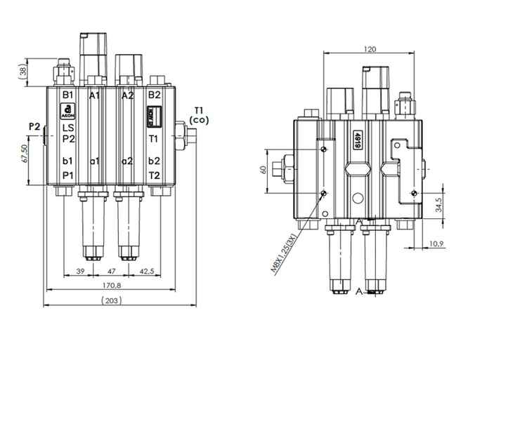 Rozdzielacz hydrauliczny do ładowaczy czołowych 2-sekcyjny 90L 1-s. pływająca na linkę