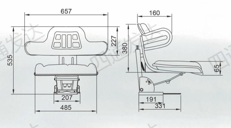 Siedzenie do ciągnika, wózka widłowego amortyzowane mechanicznie z podłokietnikami 22242255