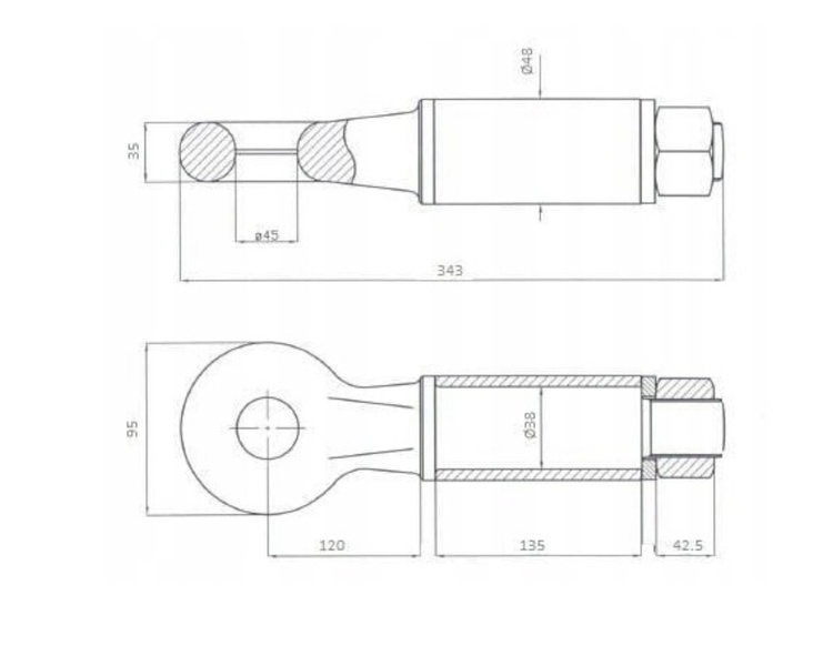 Ucho dyszla przyczepy obrotowe fi 45mm 900kg 