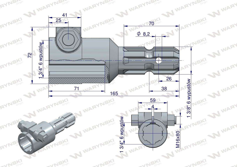 Redukcja adapter na śrubę 1 3/4" 6 wpustów na wałek 1 3/8" 6 wpustów WARYŃSKI