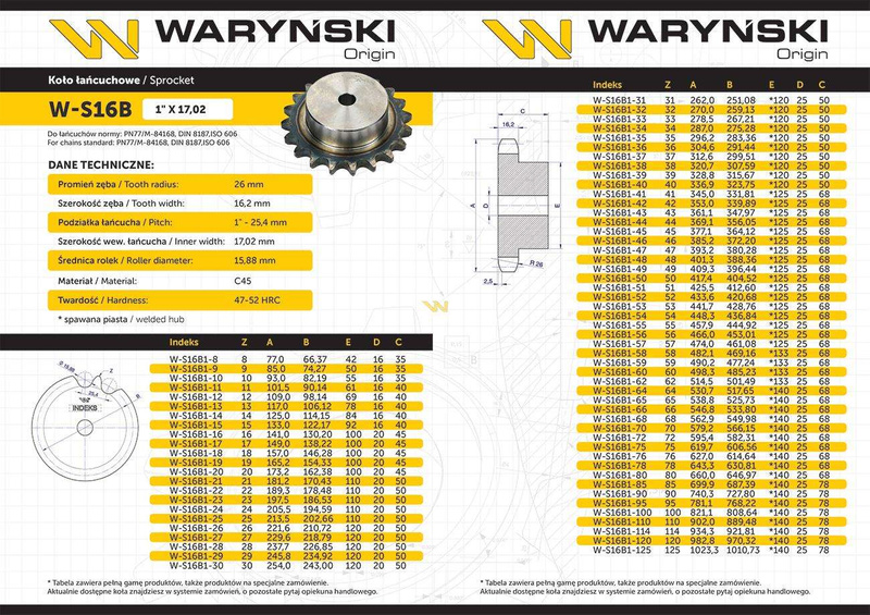 Koło zębate hartowane z kołnierzem 16B-1 (R1 1) Z-12 Waryński