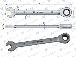 Klucz płasko-oczkowy z grzechotką 12 mm / TEGER