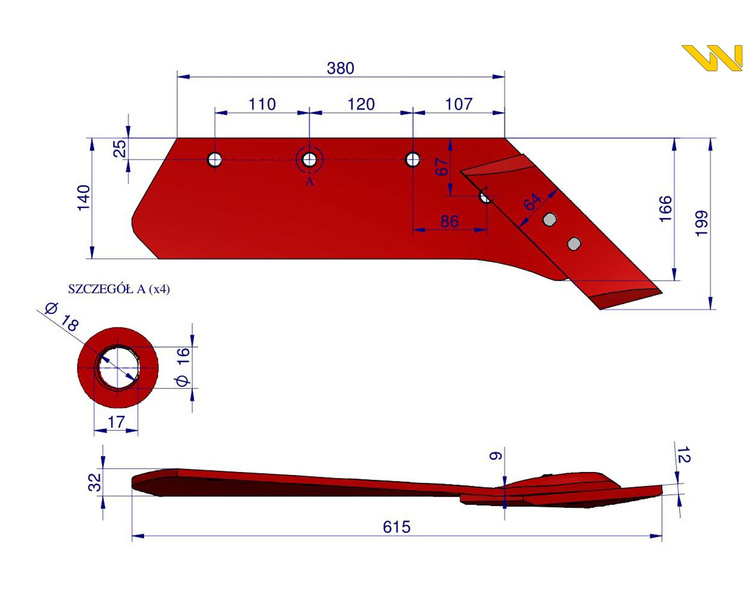 Eurolemiesz prawy 16'' z dłutem Kverneland Pług 073004K WARYŃSKI