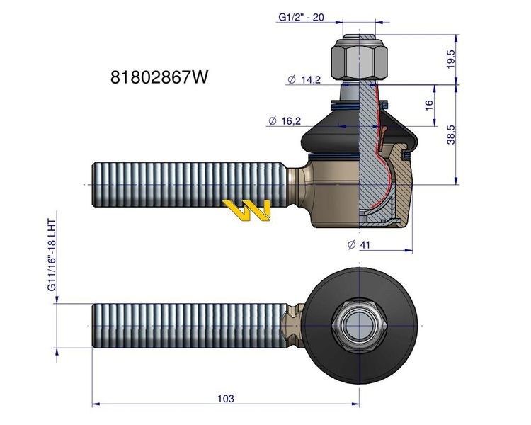 Przegub kierowniczy 11/16'L 81802867 Ford New Holland WARYŃSKI