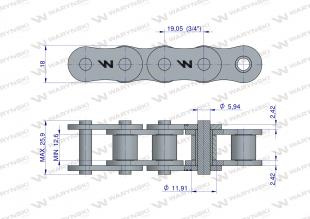 Łańcuch rolkowy wzmocniony 12A-1 ANSI A 60 (R1 3/4) 5m Waryński