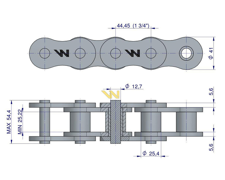 Łańcuch rolkowy wzmocniony 28A-1 ANSI A 140 (R1 1/2) 5m Waryński