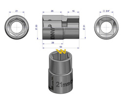 Nasadka sześciokątna 3/4". 21 mm. DIN 3124. Waryński