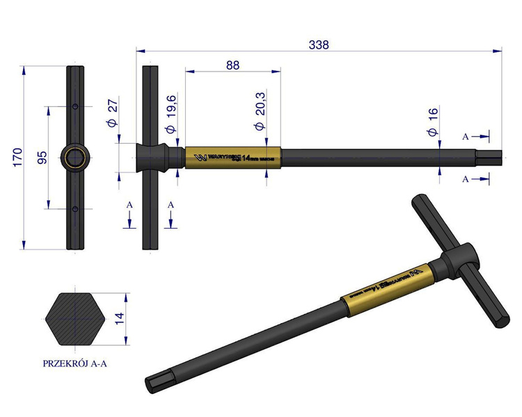 Klucz T ze spinnerem HEX 14 mm Waryński