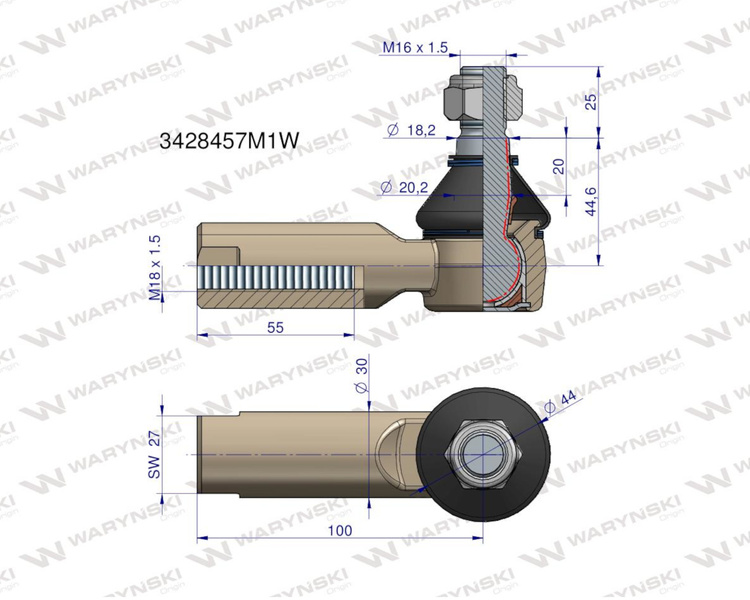 Przegub kierowniczy Massey Ferguson 18x1.5 3428457M1 Waryński