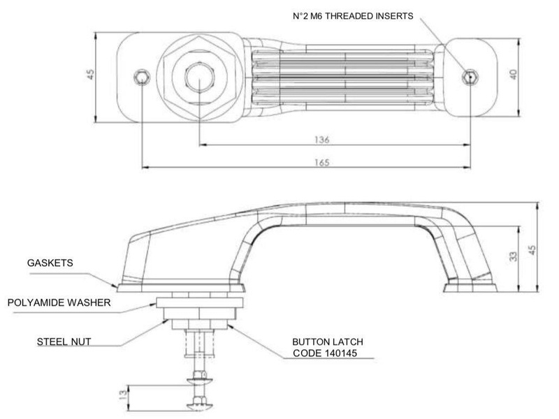 klamka z przyciskiem stalowym i kluczykiem ciągnika, koparki 136mm