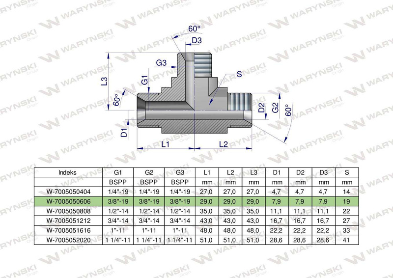 Trójnik hydrauliczny calowy BBB 3/8" BSP (XT) Waryński