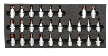 Wkład do skrzynki nasadki trzpieniowe 28 el. 1/2 TORX, HEX, SPLINE MJW.