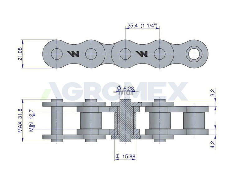 Łańcuch rolkowy 16BX 76 ogniw 1930mm Zwijka Sipma 5270077100 Waryński