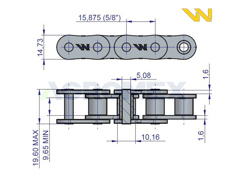 Łańcuch rolkowy 10B1 86 ogniw 1365mm KOS 2015040150 Waryński