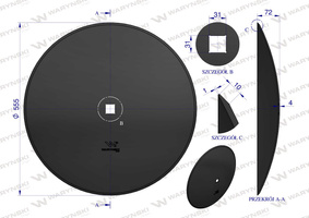 Talerz gładki fi 560 otwór 30x30 stal borowa WARYŃSKI