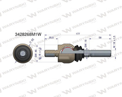 Przegub kierowniczy Massey Ferguson 177mm- M18x1,5 3428268M1 Waryński