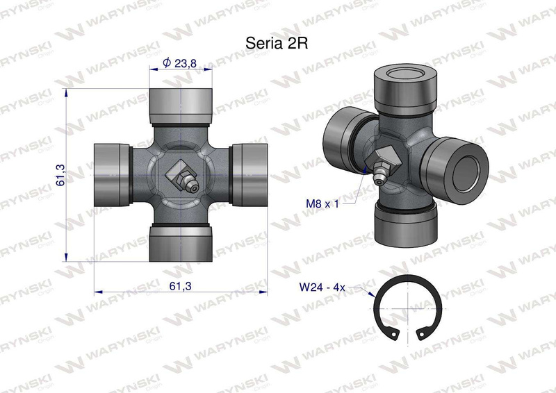 Krzyżak wału 23.80x61.3 Seria 2R Waryński W219201 [WR219201]