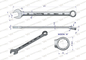 Klucz płaskooczkowy extra długi 33mm dł 471mm standard ASME B107.9M Waryński