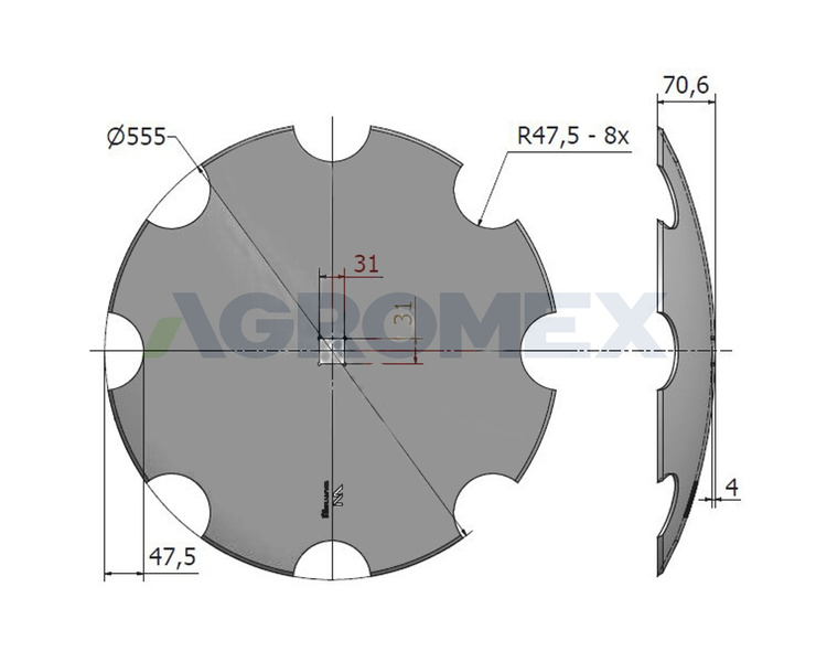 Talerz brony talerzowej uzębiony Z-8 560mm 30x30 stal borowa Waryński