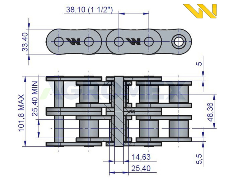 Łańcuch rolkowy 24B2 35 ogniw obrotu Cyklop 503496014 Waryński