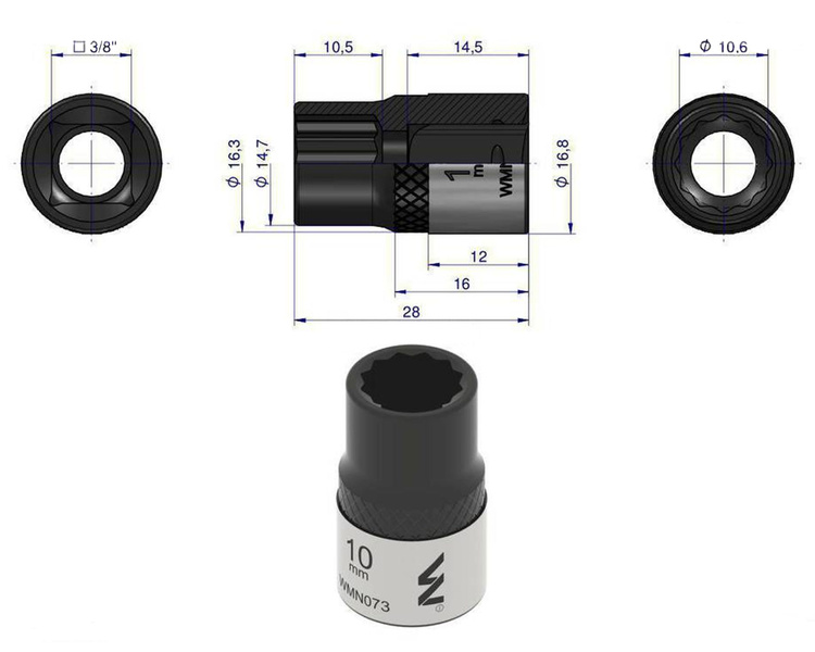 Nasadka dwunastokątna 3/8" 10 mm  Waryński