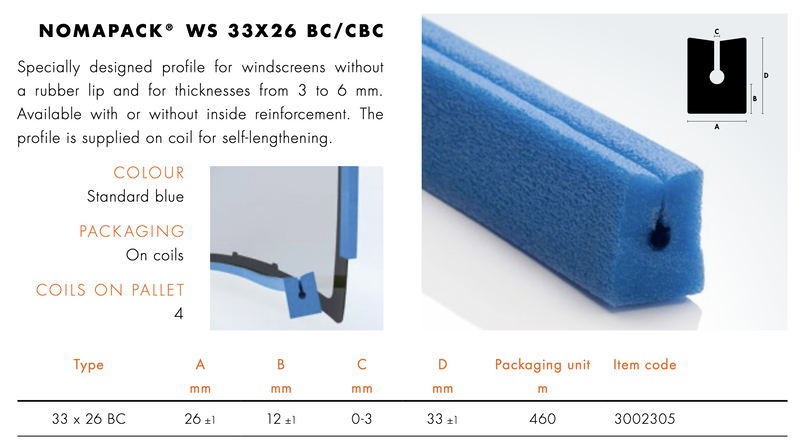 profil piankowy do zabezpieczania krawędzi szyb na czas transportu NOMAPACK WS 33x26