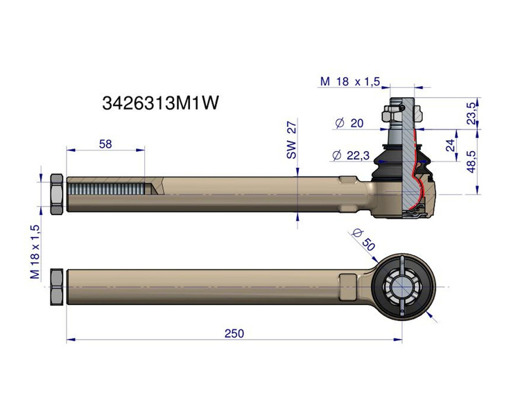 Przegub kierowniczy 250mm 3426313M1 LANDINI WARYŃSKI