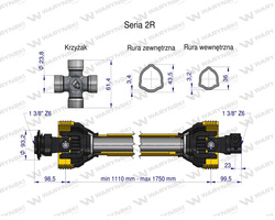 Wał przegubowo-teleskopowy 1110-1750mm 270Nm 40270 CE seria 2R WARYŃSKI