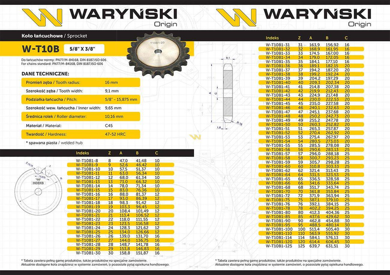 Koło zębate hartowane z kołnierzem 08B-1 (R1 1/2) Z-32 Waryński